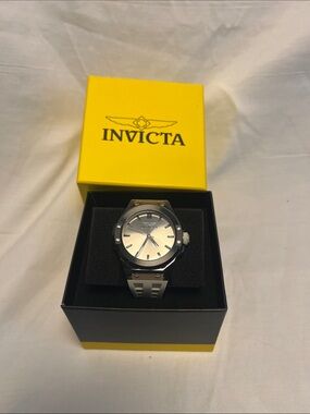 Invicta Men’s Silver Dial Watch with White Silicone Strap